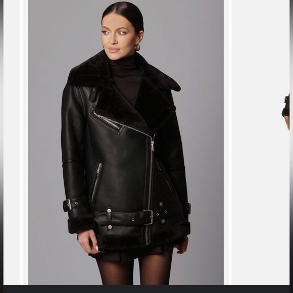 $189 Bagatelle Oversized Faux Shearling Jacket Black Moto Coat size L LAST WEEK! - Picture 1 of 9